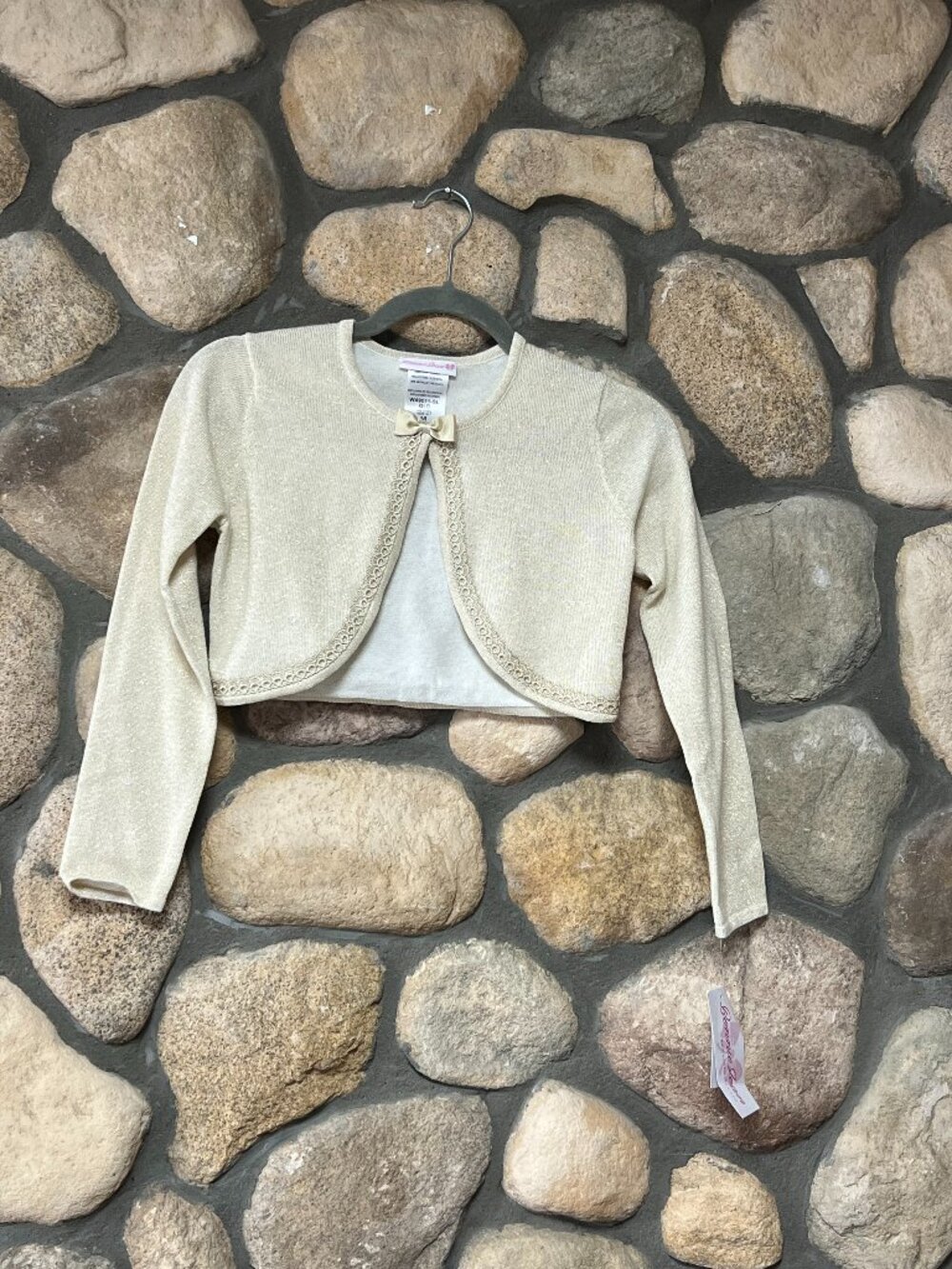 Bonnie Jean Cream Cropped Bolero Cardigan Size Medium Formal Wedding Cover Up